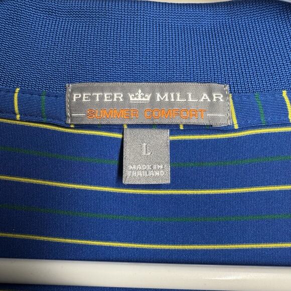Peter Millar Men's Summer Comfort Golf Polo Shirt Large Blue Stripe Performance - Picture 4 of 8